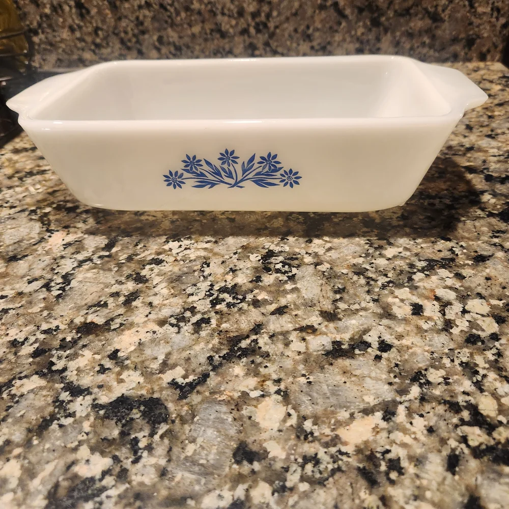 Vintage Anchor Hocking Loaf Pan with Blue Cornflower Pattern #441